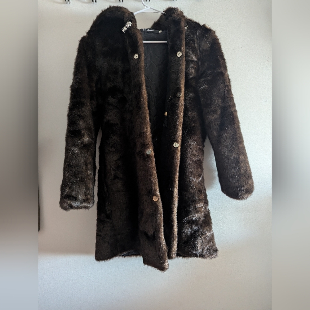 Elegant Brown Faux Fur Coat